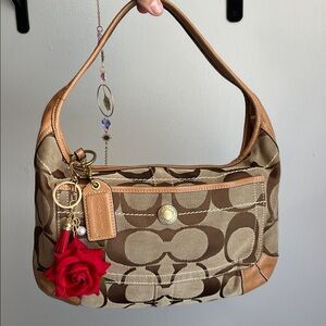 Coach Signature Brown and Tan Hobo Bag